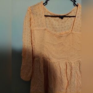 Torrid Babydoll Top 2X Smocked Pink Eyelet Milkmaid Cottagecore Peasant Easter